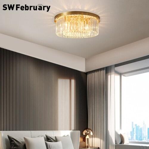 All Copper Modern Ceiling Lamp Light Luxury Crystal Bedroom Lamp Copper Atmosphere High-end Living Room Lamp Simple Study Lamp