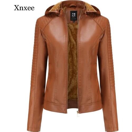 Hoodie Pu Leather Jacket Top Quality Womens Womens Plush Jacket Short Warm Hooded Autumn and Winter Coat Fashion Outwear