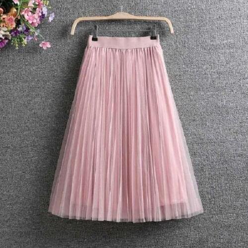 Ladies Vintage Summer Skirts Womens Casual High Waist Elastic Elegant Sexy Midi Pleated Mesh Tutu Skirt Women Tulle Skirt Female