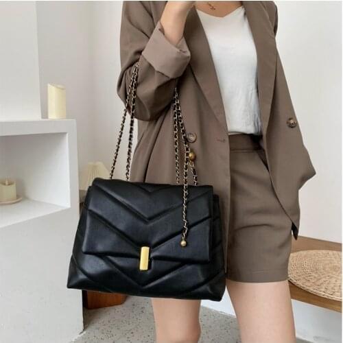 Women bag high-capacity PU Bucket 2020 new Chains Fashion Solid Hasp shoulder bag pures and bags crossbody Euro-America style