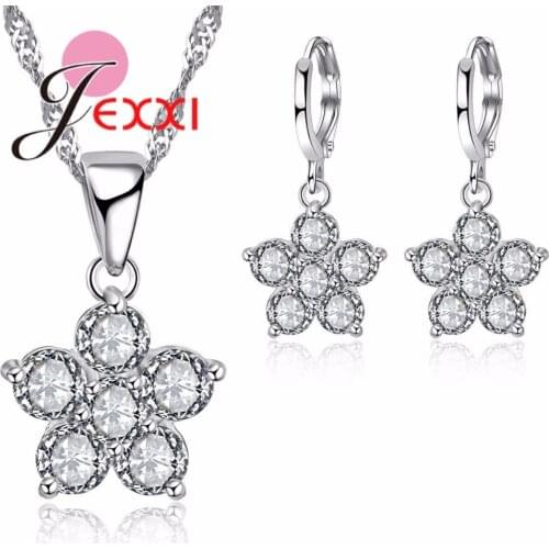 Top Cubic Zirconia Bridal Jewelry Sets 925 Sterling Silver Flower Necklace Earrings Wedding Accessories