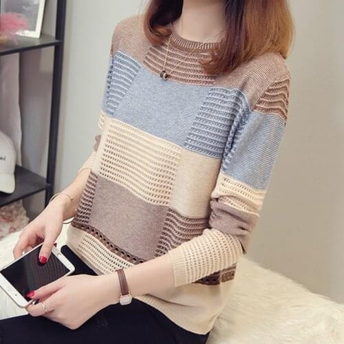 2021 Patchwork Colors Striped Women Sweaters Loose Autumn Winter Sweater Female Solid Casual Pullovers Tops