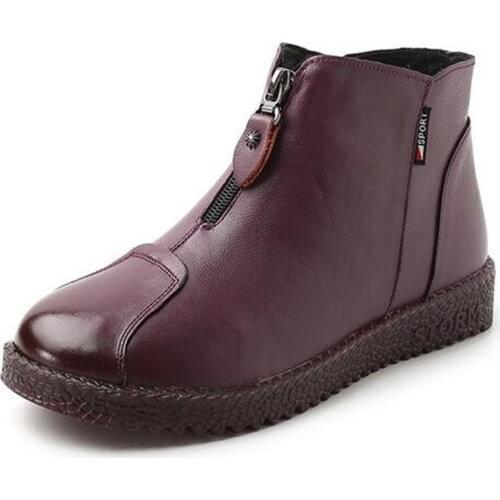ZXRYXGS Winter Genuine Leather Boots Fashion Casual Women Boots Comfort Warm Winter Boots Snow Shoes Flat Soft Sole Ankle Boots
