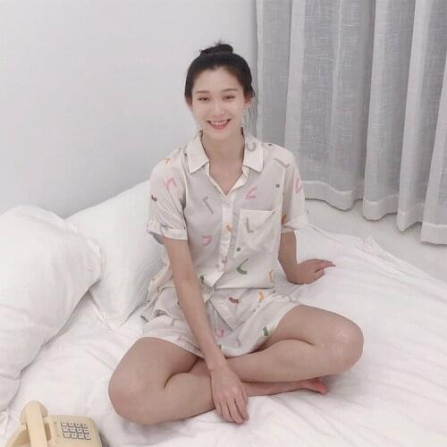 2020 Short-Sleeved Shorts Pajama Set Summer Viscose Lettered Printing Sleepwear Loungewear Loose Home Clothes 2 Piece Pijama
