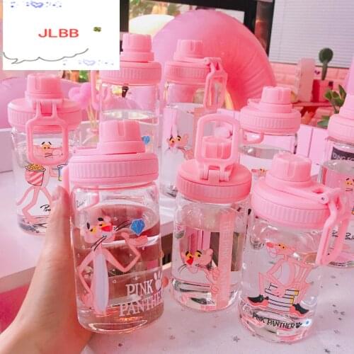 300ml Pink Leopard Glass Water Bottles Cute Cartoon Portable Bottle for Water Drink Travel Bicycle Bottle
