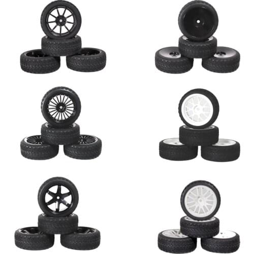 4PCS RC Model Car 1/10 Soft Rubber Touring Tires Tyre On Road Car Tram Model Upgrade Accessories RC Wheel Hub 12mm Hex Tyre
