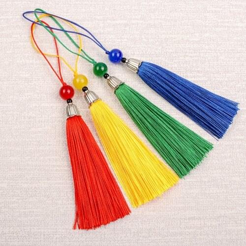 5pcs 15cm Jade Bead Metal Caps Tassel Pendant DIY Crafts Material Polyester Tassel Trim Car Hang Decoration Fringe Accessories
