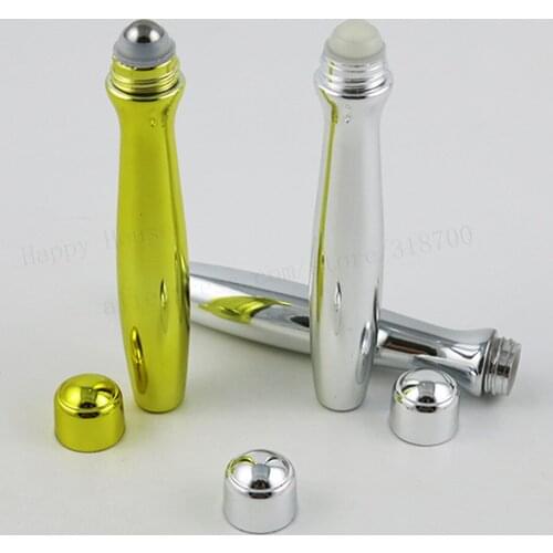 50pcs x 15 ml UV Plasted Eye Cream Roll on Bottle Steel Bead Glass Roller Ball 1/2 oz Cosmetic Eye Essence Packing Roller Bottle