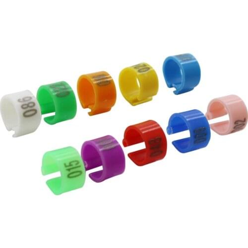 8mm Digital Bird foot Ring Plastic No.1-100 Identification Buckle type Clip rings 10 colors Quail Birds Feeding supplies 100 Pcs