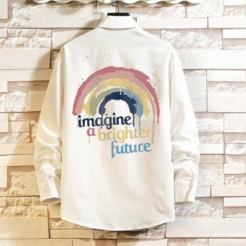 Plus Size 5XL-M Autumn New Long Sleeve Back Rainbow Print Shirts For Men Clothing 2021 Loose Casual Blouse Homme Streetwear Sale