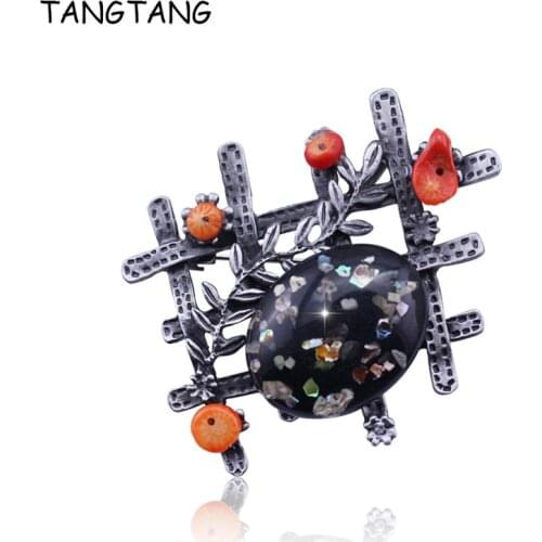 TANGTANG Brooch For Men Winter Vintage Jewelry Black Tin Alloy Plated Metal Lattice Pins Women Brooch Fashion Item No.: BH8105
