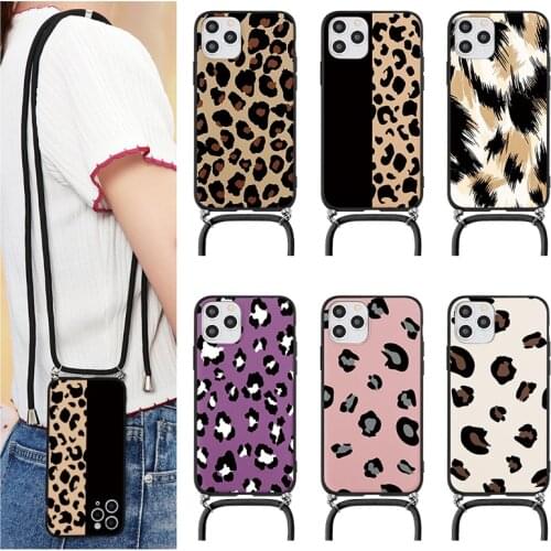 For Xiaomi Mi 10T Poco X3 NFC F2 Redmi Note 9S 9 S 9A 9C 8 T 8T 7 5 6 10 Lite K20 Pro Max Leopard Print Lanyard Strap Cord Case