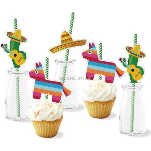 Cinco de Mayo Mexico Party Decoration Disposable Drinking Straw Carton Cactus Pinata Cocktail Paper Straws Party Supplies