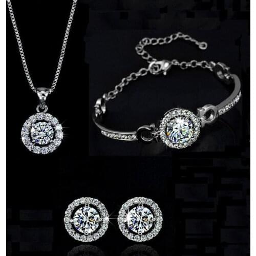 CXQNEWA AAA Austrian Crystal 18KT silver plated Necklace Earrings Bracelet Sets women Jewelry Bride elegant fashion accessory