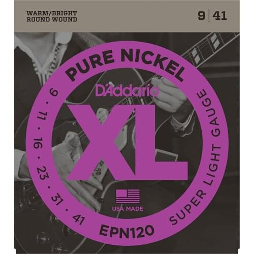 D'Addario EPN120 Pure Nickel Electric Guitar Strings, Super Light, 9-41