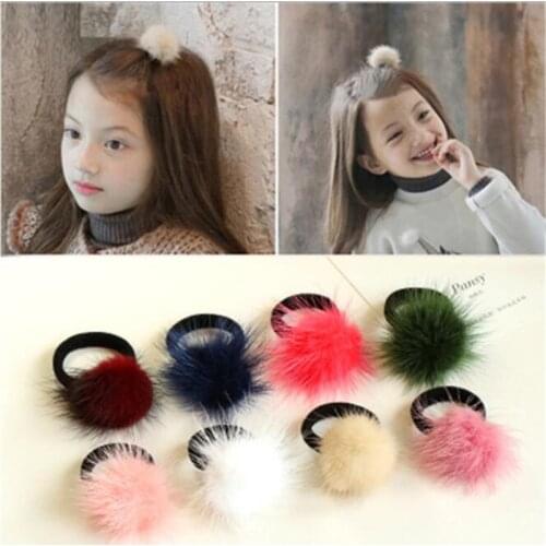 Baby Girl Fashion Gum Pompon Elastic Hair Bands Ball Pink Scrunchy Children Lovely Kids Rubber Headbands Hair Accessories