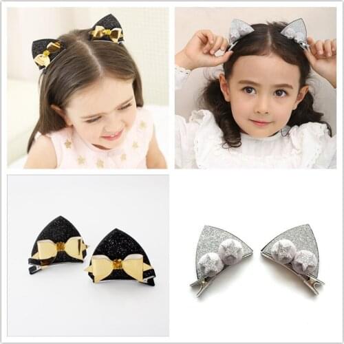 2017 Cute Cat Ears Girls Kids Hair Clips Hairpin Haar Accessories For Children Hair Bow Ornaments Barrette Headdress Hairclip