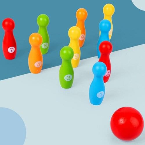 Childrens Bowling Set Wooden Educational Parent-child Interactive Toys Color Game Toys Kindergarten Desktop Toys