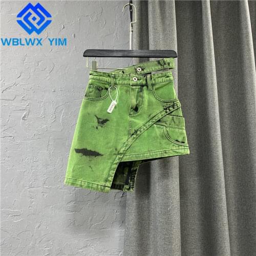 High Waist Denim Short Skirt Women Fashion Double-row Waist Design A-Line Mini Skirt Female Spring Summer Asymmetry Jeans Skirts