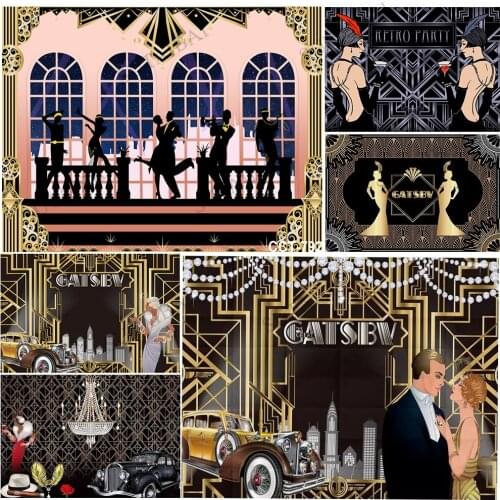 Great Gastby Photography Backdrops 1920s Black Gold Birthday Party Background Gangster Vintage 20s Decor Photo Backdrop Studio