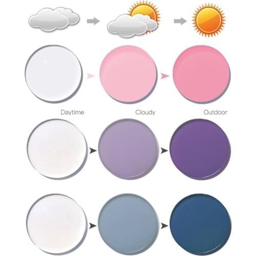 Photochromic Purple Blue Pink 1.56 Prescription CR-39 Resin Aspheric Glasses Lenses Prescription Myopia Optics Lens