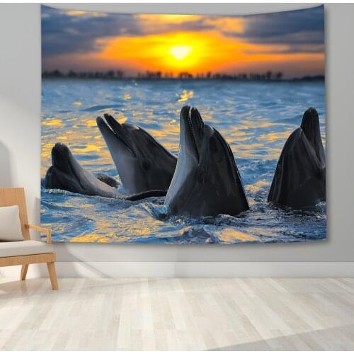 Landscape Tapestry Wall Hanging Moon Night Dolphin Tapestry Wall Art for Bedroom College Dorm Room Decor
