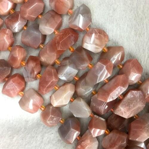Natural Genuine Raw Mineral Orange Gold Sunstone Hand Cut Faceted Big Nugget Loose Beads Fit Jewelry 15" 05561