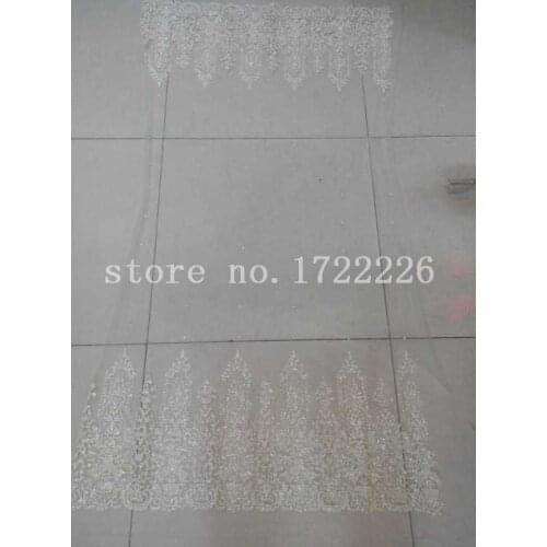 H1056# 5YARDS cream white new african good quality shining flower hand print glitter mesh lace for sawing/wedding dress