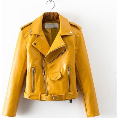 2020 Autumn Womens Leather Jacket Short Washed Bright Color Womens Coats Rivet Metal Zipper Clothes With Bucket Tops