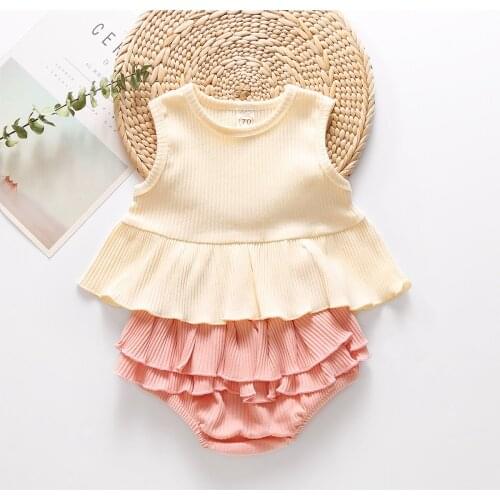 Summer Toddler Newborn Infant Kids Baby Girls Boys Solid Ruffles Sleeveless vest Tops+Ruffles Solid Shorts 2Pcs/Set Outfits 1-5Y