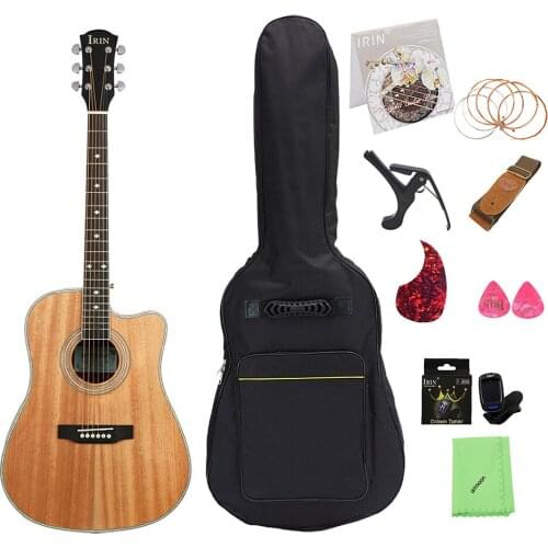 HOT ammoon 41" Cutaway Acoustic Folk Guitar Sapele Body Rosewood Fingerboard with Gig Bag Capo Tuner Cleaning Cloth Strings