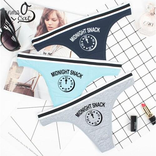 Lanmaocat Hot Sexy Women Thongs T Back Underwear Funny Print G String Panties Cotton Female Lingerie