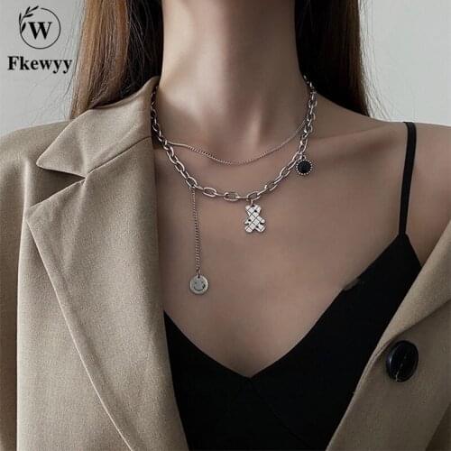 Fkewyy Fashion Necklace For Women Kpop Chains Stainless Steel Necklace Vintage Punk Accessories Hip Hop Jewelry Girls Chain Gift