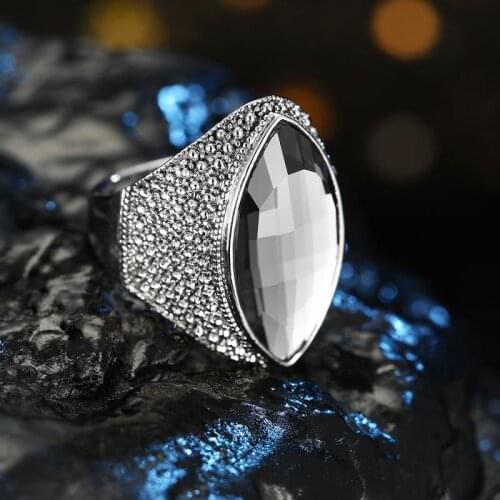 QiLuxy Fashion Vintage Bohemia Ring for Women Retro Silver Color Nature Stone Ring Female Jewelry Gifts