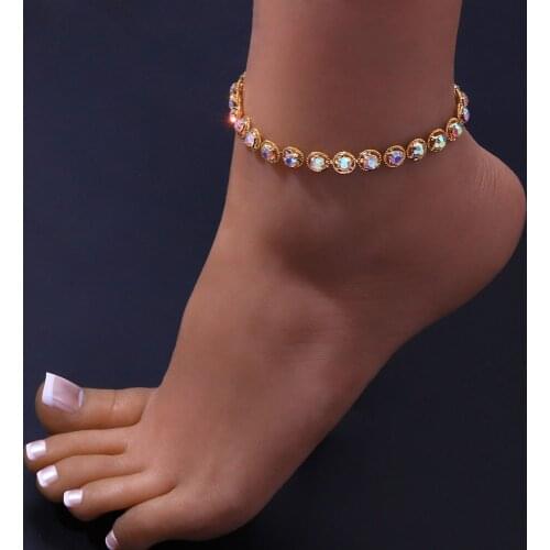 Stonefans Boho Fashion Colorful Round Crystal Anklet for Women Beach Chain Summer Barefoot Anklet Bracelet on the Leg Jewelry