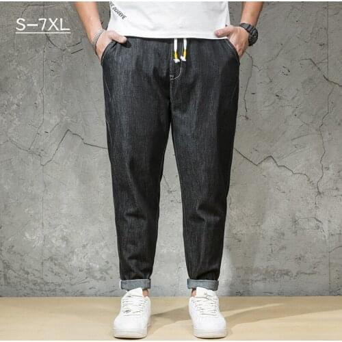2021 Autumn New Streetwear Mens Elastic Waist Jeans Fashion Casual Harlan Fit Pants Black Denim Trousers Plus Size 5XL 6XL 7XL