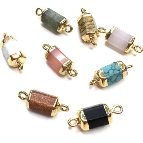 Natural Stone Charms Faceted Column Shape Agates Pendant Double Hole Connector for Jewelry Making DIY Bracelet Necklace Earrings