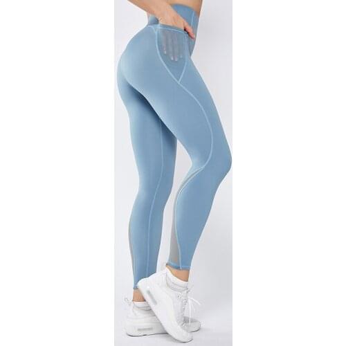 Solid Sports Yoga Pants Breathable With Mesh Pocket Women Fitness High Waist Leggings Gym Workout Running SEXY Butt Sportswear