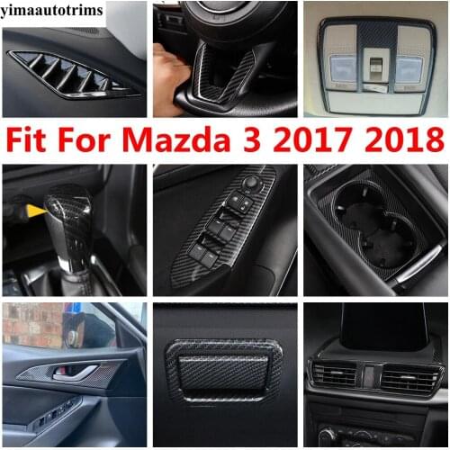 Window Lift Dashboard Air AC Gear Shift Steering Wheel Gear Cover Trim Carbon Fiber Accessories Interior For Mazda 3 2017 2018