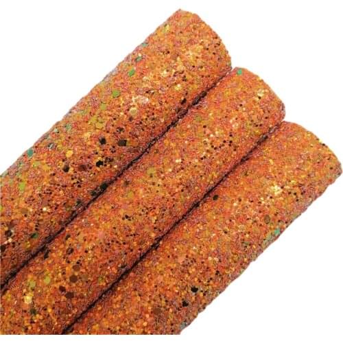 Halloween Orange Chunky Glitter Vinyl Fabric Sheet Felt Backing Synthetic Leather Faux Vinil For Bows Earrings DIY A4 SIZE T554B