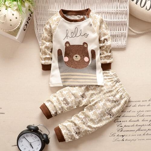 Autumn Winter 2021 Baby Boy Girls Clothes Cotton Girl Clothing Sets Cartoon Long-Sleeved T-Shirt+Pants Infant Clothes 2pcs Suit