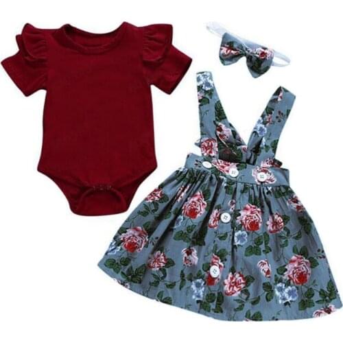 Autumn Baby Girl Clothes Sets for Newborns Girls Clothing Set Bodysuit Romper Skirt Floral Print with Headband 3Pcs Baby Clothes