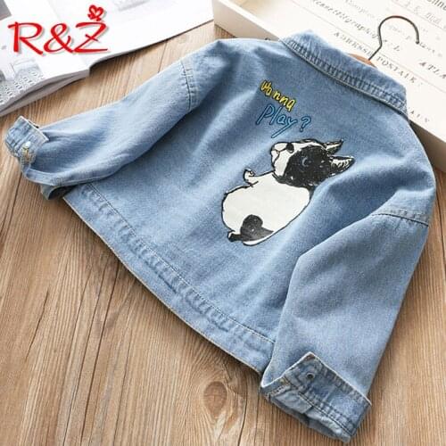 R&Z 2019 Autumn New Childrens Denim Jacket Cartoon Alphabet Animal Puppy Print Denim Fashion Jacket