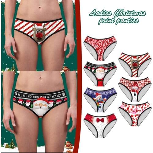 Couple Christmas Panties Women Christmas Print Slim Breathable Underwear Long briefs Pants Cute briefs multiple styles cotton T3