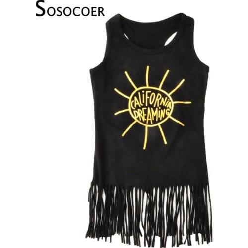 SOSOCOER Girls Dresses Summer 2017 Black Tassel Toddler Girl Dress Fashion Brand Sun Letter Kid Dresses For Baby Clothes Outfits
