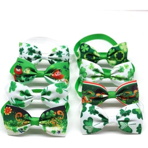 30 Pcs Pet Dog Cat Bow Tie St Patricks Day Green White Dog Bow Tie Adjustable Pet Collar Bow Tie Necktie Dog Accessories