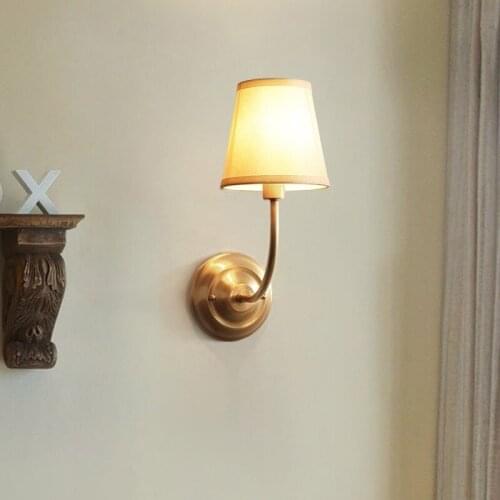 European and American style modern simple copper living room bedroom bedside fabric aisle entrance staircase wall lamp ZM1205