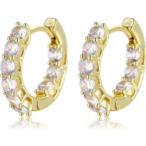 Tanzanian Zircon Prong Square CZ Stone Hoop Earrings Women Gold Huggie Round Earrings Geometric Jewelry Statement Formal Earring
