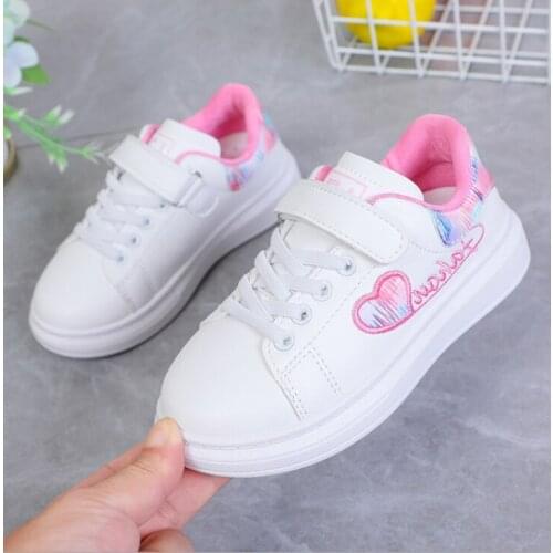 Spring New Style Children Casual Shoes Girls White Princess Shoes Girls PU Leather Casual Sports Shoes Pink Kids Sneakers