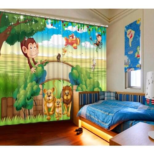 Customize Size 3D Curtain Cartoon Zoo Monkey Lion Window Curtains 3D Window Curtain Window Curtain Living Room Bed